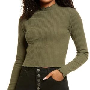 BP | Mock Neck Lettuce Trim Top In Olive Sarma NWT